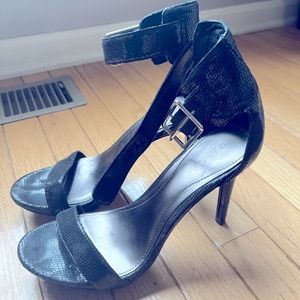 Calvin Klein Black Snakeskin Dress Heels with Buckle